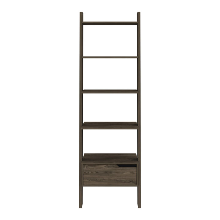 Haven 1-Drawer 4-Shelf Ladder Bookcase Dark Walnut