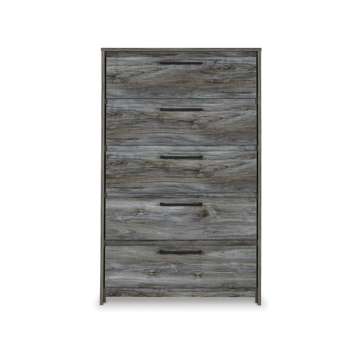Bays Tall Dresser Chest, 5 Drawers, Modern Rustic Laminate Smoky Gray