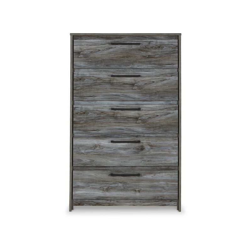 Bays Tall Dresser Chest, 5 Drawers, Modern Rustic Laminate Smoky Gray