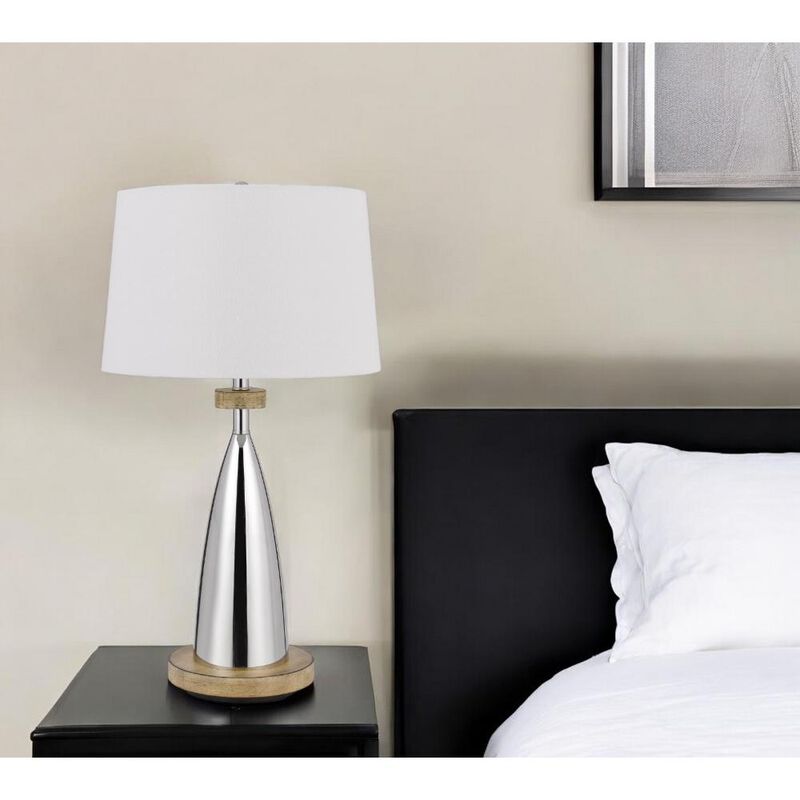 Hivvago 31" Brown Metal Geometric USB Table Lamp With White Empire Shade