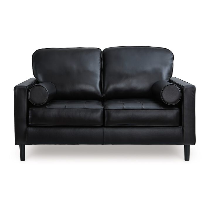Bryc Loveseat, 2 Bolster Pillows, 61 Inch Black Real and Faux Leather