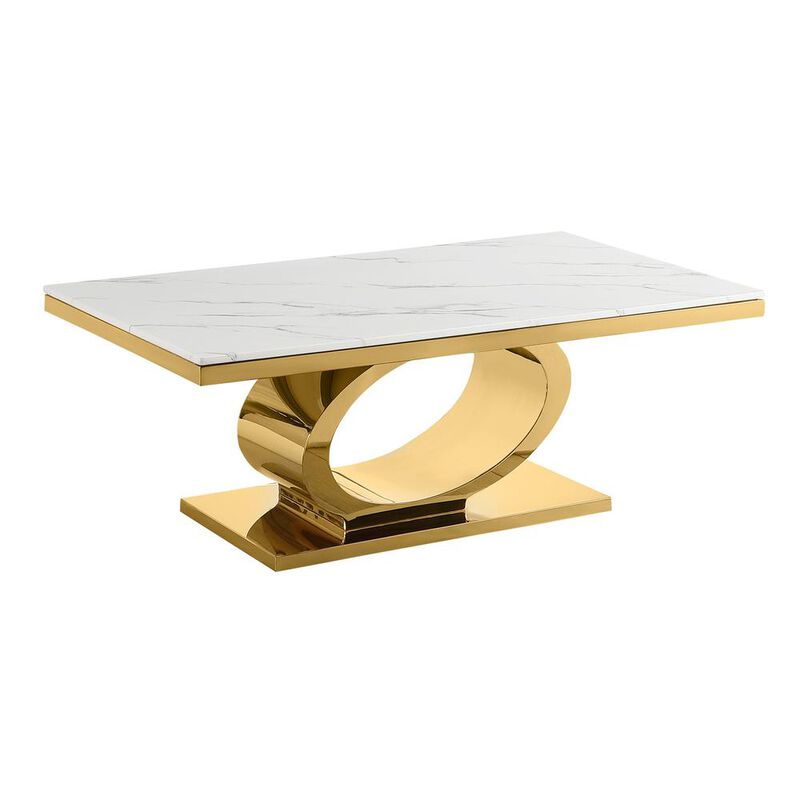 Best Quality Furniture White marble top coffee table with gold color base