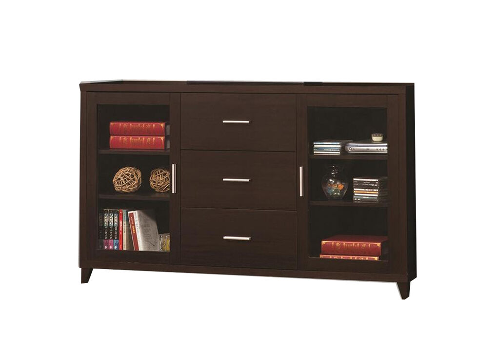 Modern & Minimal Style TV Console With Multi Shelves & Drawers, Cappuccino Brown-Benzara