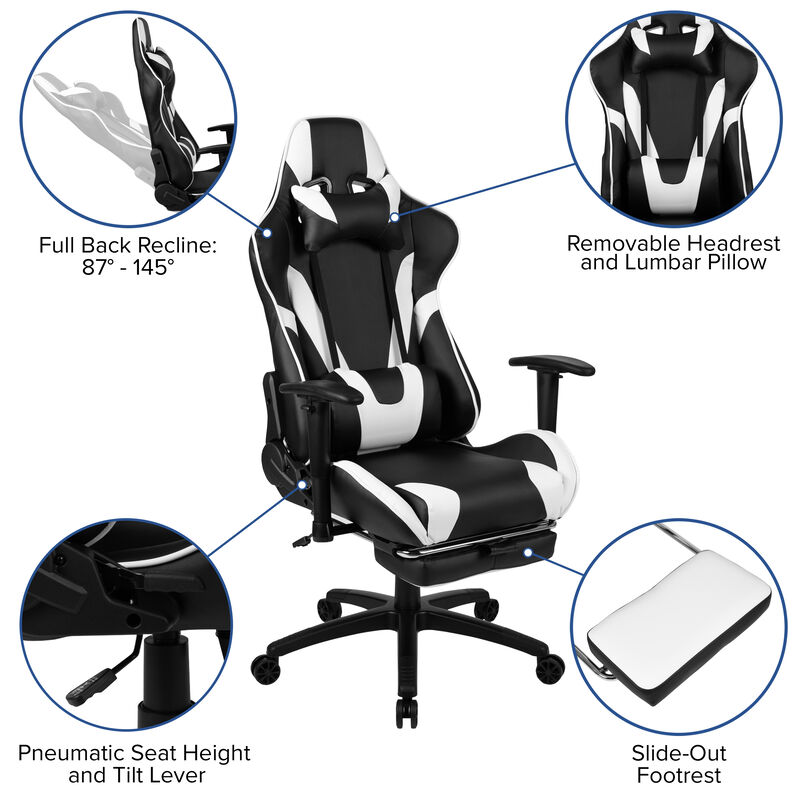X30 Gaming Chair Racing Office Ergonomic Computer Chair with Reclining Back and Slide-Out Footrest in   LeatherSoft image number 3