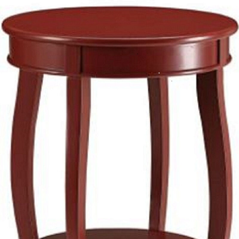 Hivvago 24 Inch  Red Wood Round End Table With Shelf