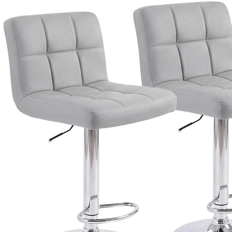 HomeRoots Set of Two Gray and Silver Faux Leather and Steel Adjustable Height Swivel Bar Chairs image number 3
