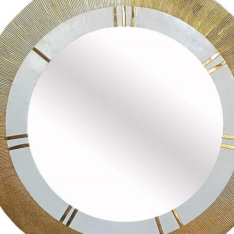 HomeRoots 36" Gold and White Round Aluminum Ribbed Edge Framed Accent Mirror image number 4