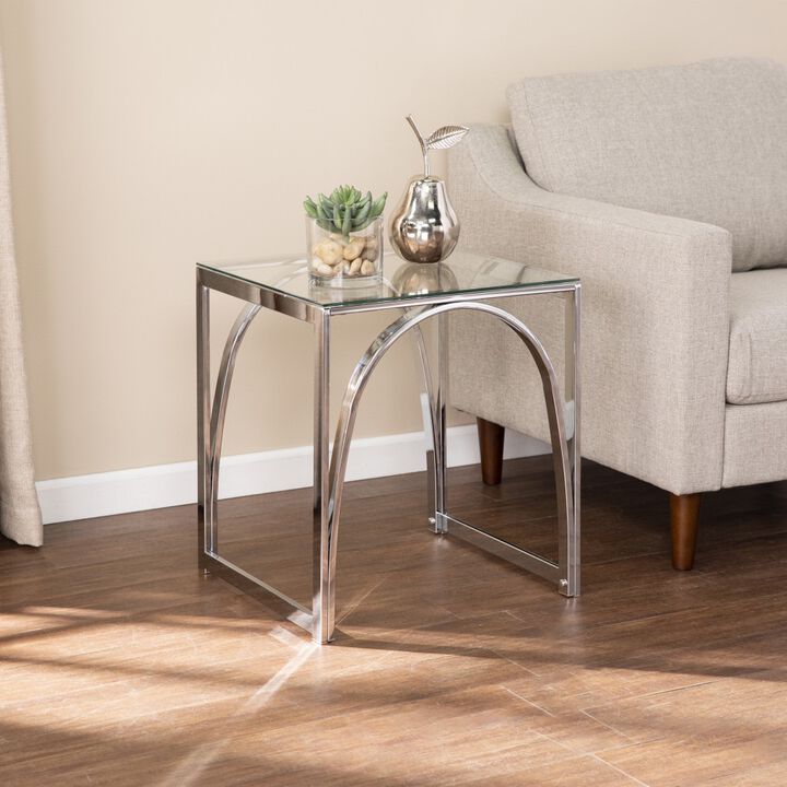22"" Chrome Glass And Iron Square End Table