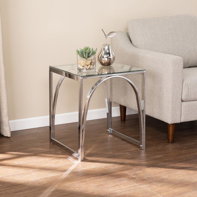 22"" Chrome Glass And Iron Square End Table