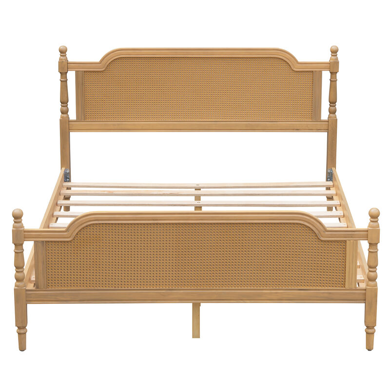 Merax Platform Bed Frame with Rattan Headboard