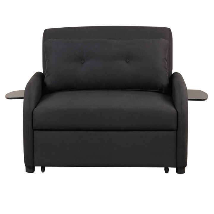 pull out sofa sleeper 3 in 1 with 2 wing table and usb charge for nap line fabric for living room recreation room Black