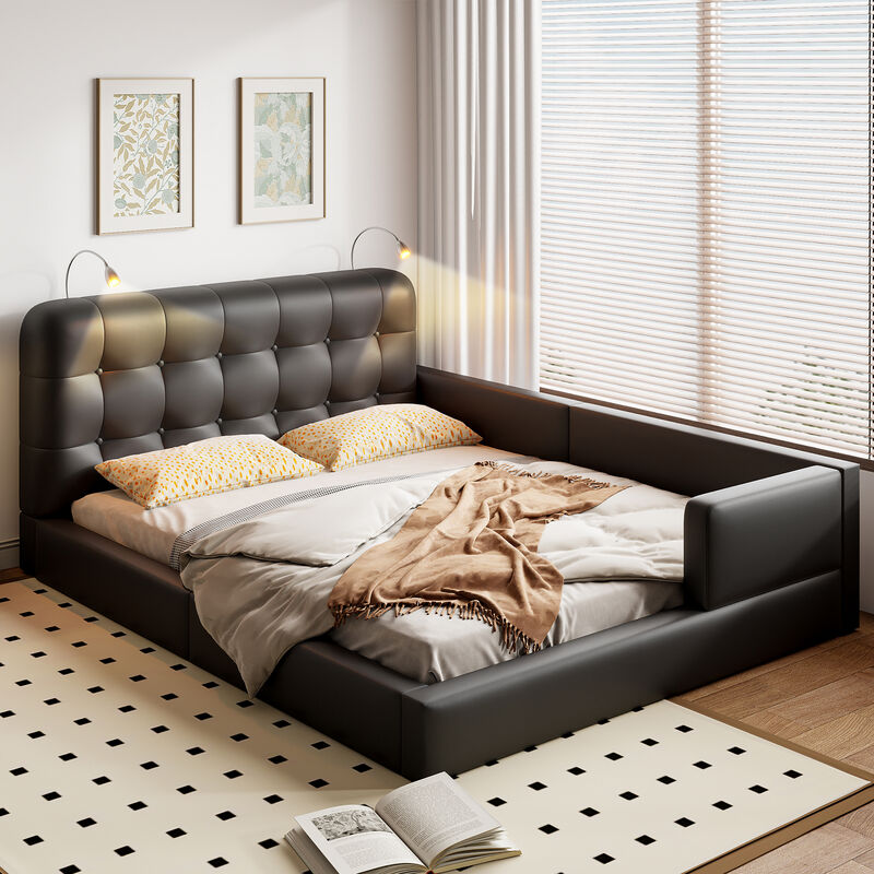 Merax PU Leather Upholstered Platform Bed with 2 Reading Lights