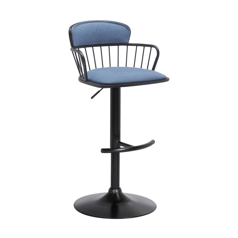HomeRoots Fabric and Metal Adjustable-Height Bar Stool with Square Seat image number 2
