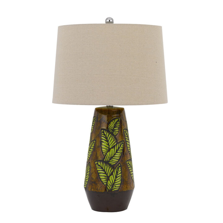 HomeRoots 29" Brown Ceramic Cylinder Table Lamp With Tan Empire Shade