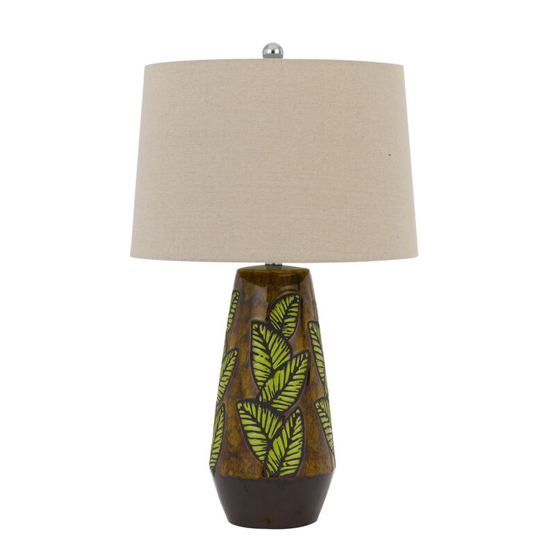 HomeRoots 29" Brown Ceramic Cylinder Table Lamp With Tan Empire Shade image number 0