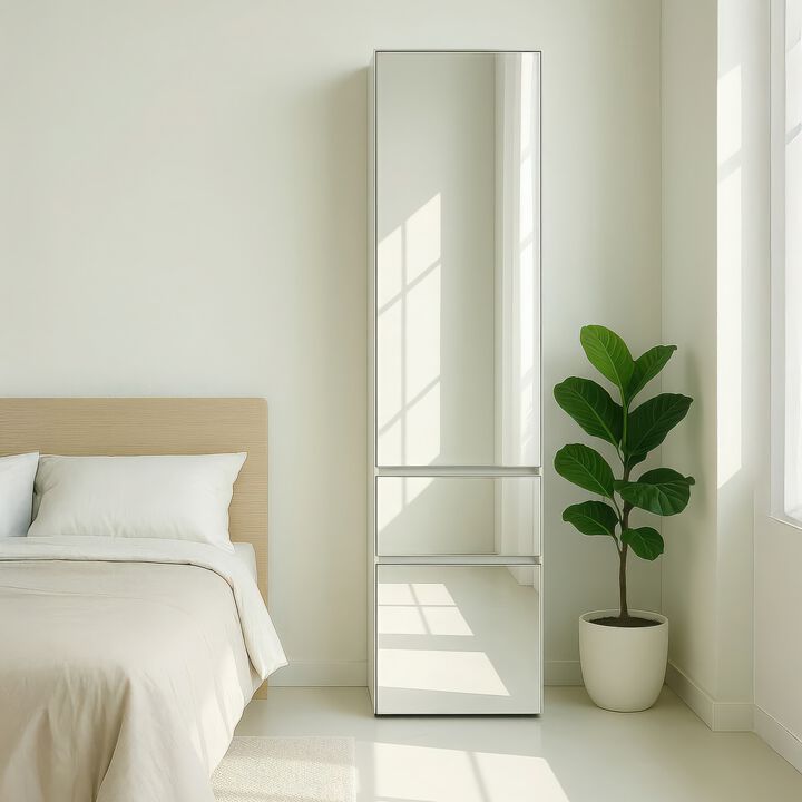 Elise Slim Modular Wood Closet Cabinet with Mirror in White