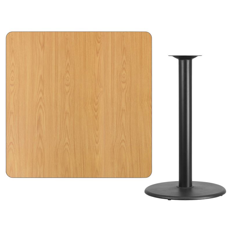 Flash Furniture 42'' Square Black Laminate Table Top with 24'' Round Bar Height Table Base