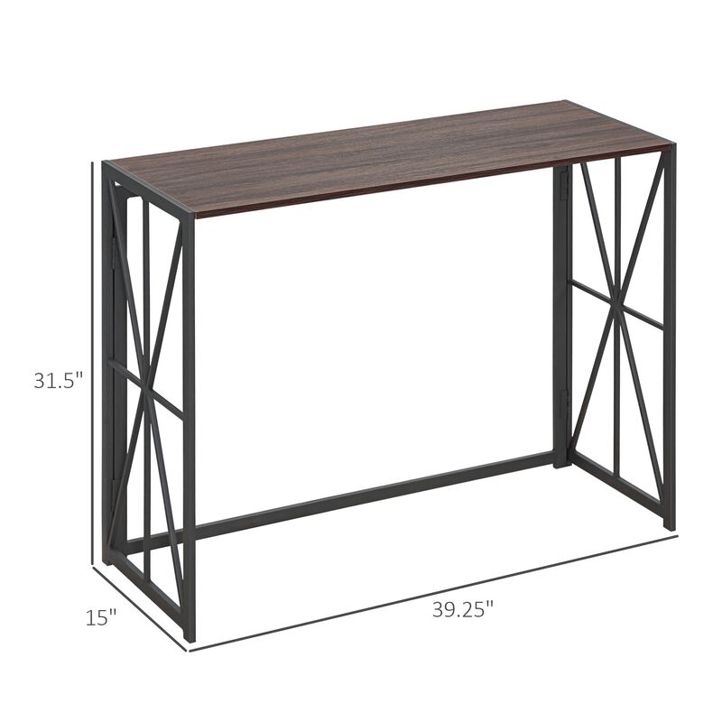 Folding Console Table, Industrial Sofa Table, Narrow Farmhouse Table with Metal Frame for Living Room, Entryway, Foyer, Brown image number 3