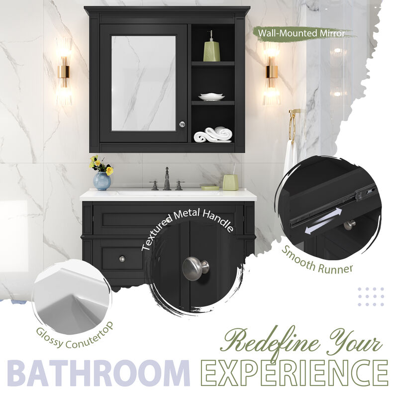 Merax Bathroom Vanity Set with Mirror Cabinet, Ceramic 3-Hole Basin, Soft-Close Storage image number 5