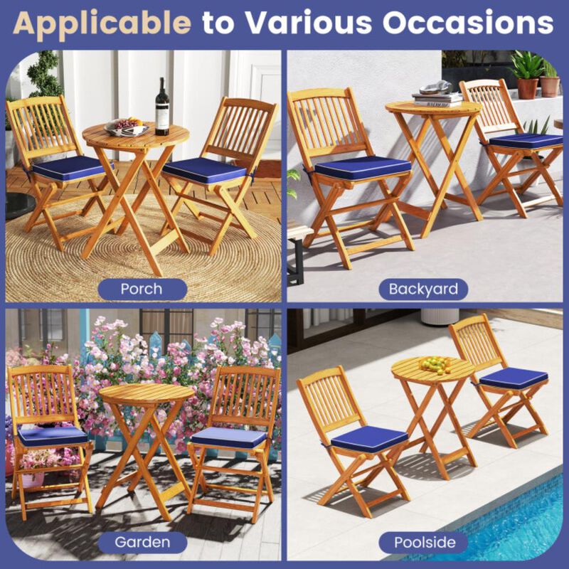 Hivvago 3 Pieces Acacia Wood Patio Folding Bistro Set with Soft Cushions
