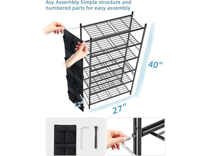 Entryway Metal Shoe Organizer 6 Tier Closet Storage Black Rack image number 2