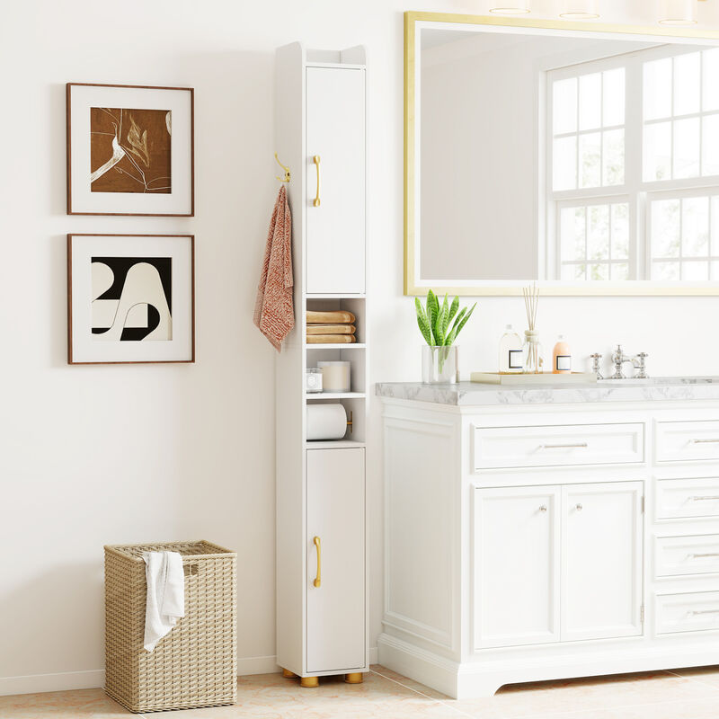 Freestanding Narrow Bathroom Cabinet with Open Shelves and Toilet Paper Holder image number 2