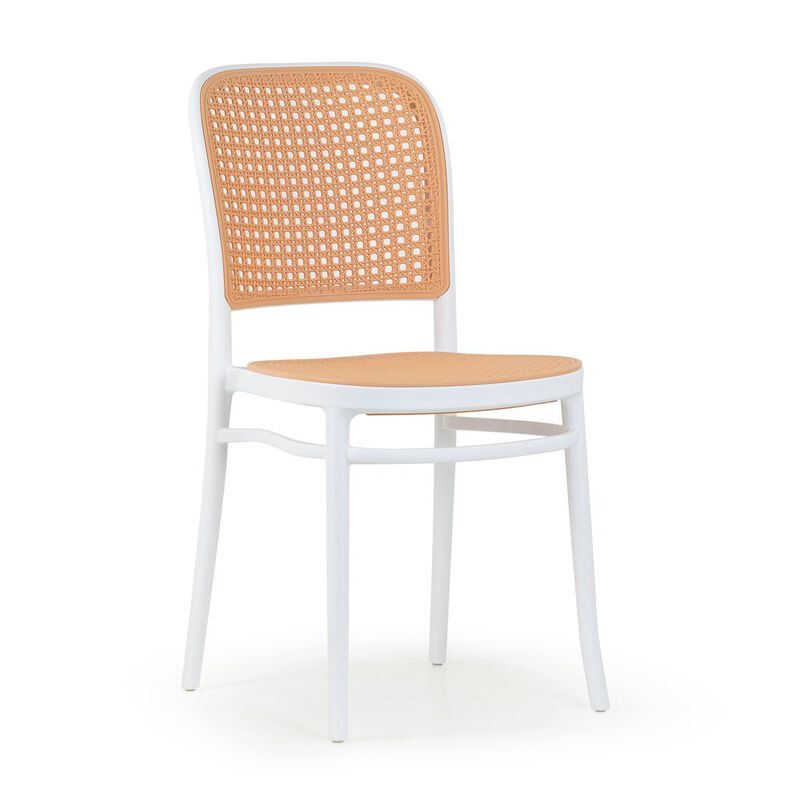 Glamour Home Set of 2 Balto White Plastic Dining Chair with Rattan Detail