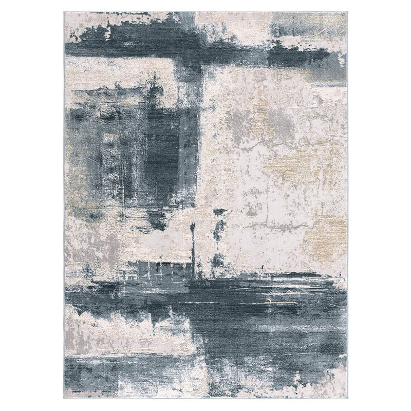 HomeRoots  8 x 11 ft. Cream & Blue Abstract Patches Area Rug