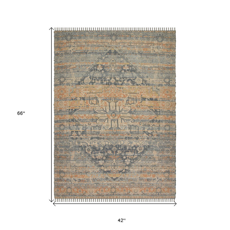 HomeRoots 4' X 6' Orange Beige And Gray Oriental Hand Woven Area Rug With Fringe image number 6