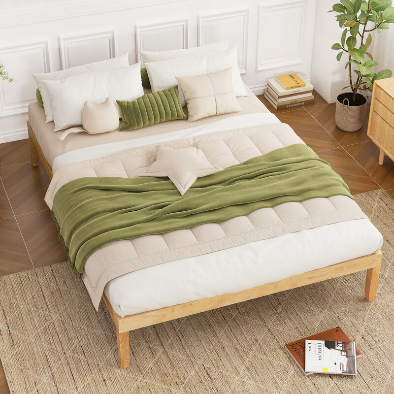 Bed Frame with Wooden Slats Support and Rubber Wood Legs for Durability and Classic Design