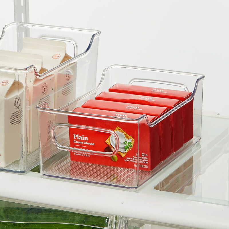 mDesign Kitchen Plastic Storage Organizer Bin, Dip Front, Handles, 2 Pack, Clear
