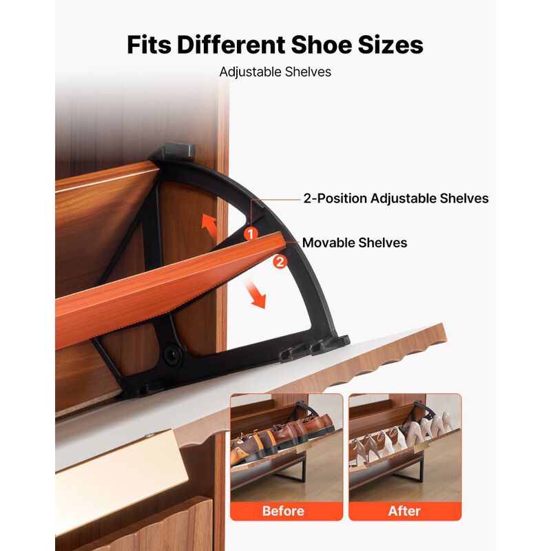Mid-Century 2-Drawer Shoe Cabinet with Anti-Tip, Freestanding Walnut Shoe Rack image number 4