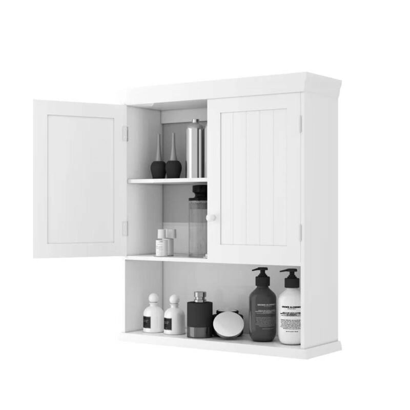 Hivvago Bathroom Wall Mount Medicine Cabinet with Open Storage Shelf in White