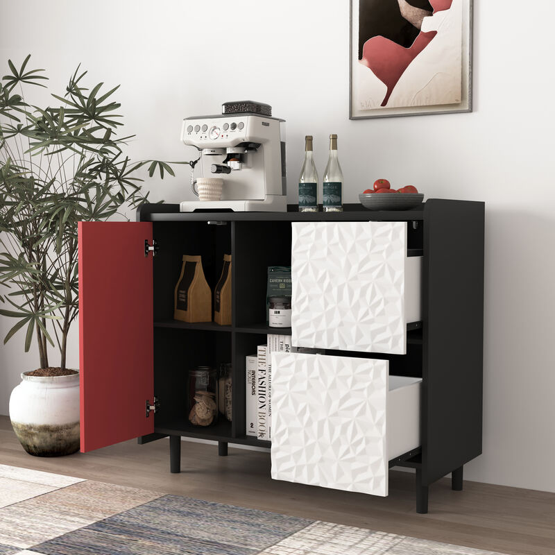 TATEUS Urban Sideboard &ndash; 2-Drawer Open Shelf Coffee Bar Buffet