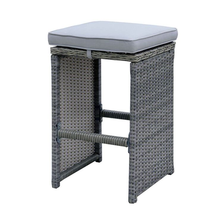 6 Piece Patio Bar Stool In Aluminum Wicker Frame And Padded Fabric Seat, Gray