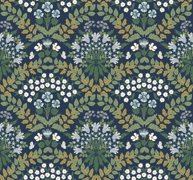 Bramble Navy & Green Wallpaper