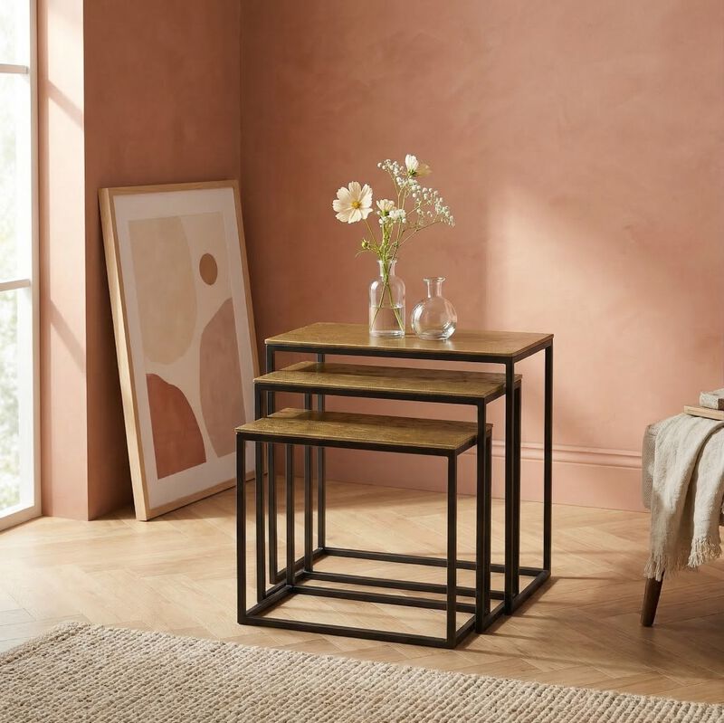 Luxury Nesting Tables Set with Brass Tops & Matte Black Frames image number 2