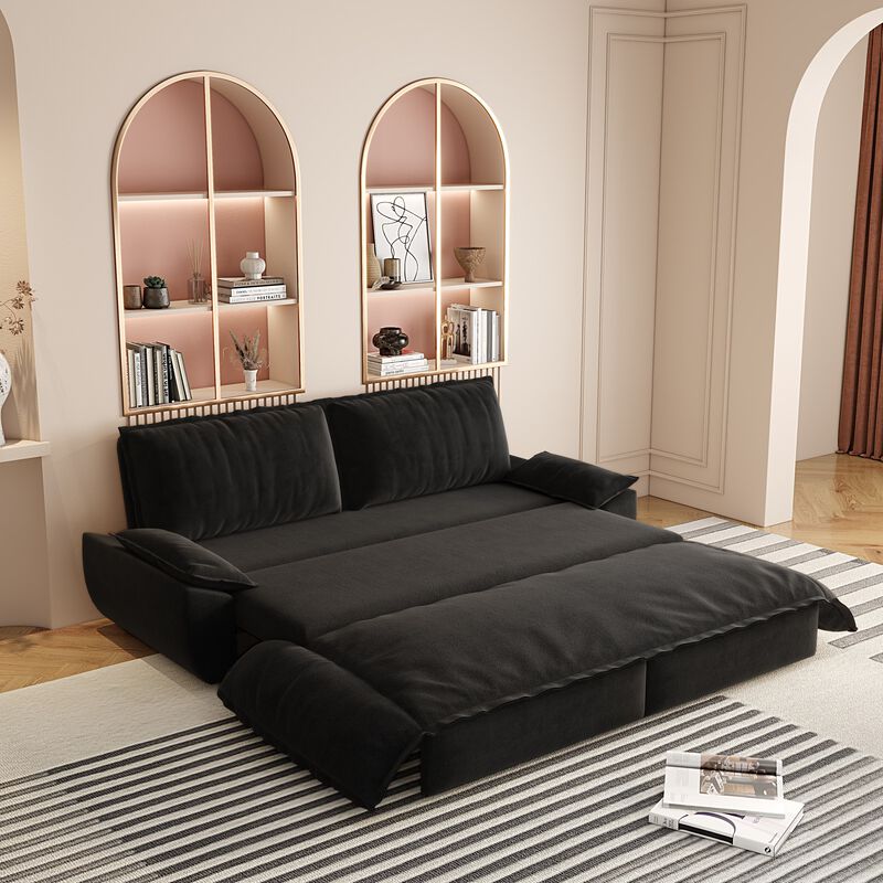 Whisen 3-in-1 Velvet Queen Sleeper Sofa Bed & Chaise Lounge & Loveseat Sofa, 2 Seats image number 1