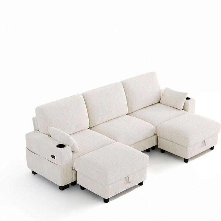 Vipbear 100" Modular Sectional Sofa Chenille 5 Seater U Shaped Couch with Moveable Ottoman