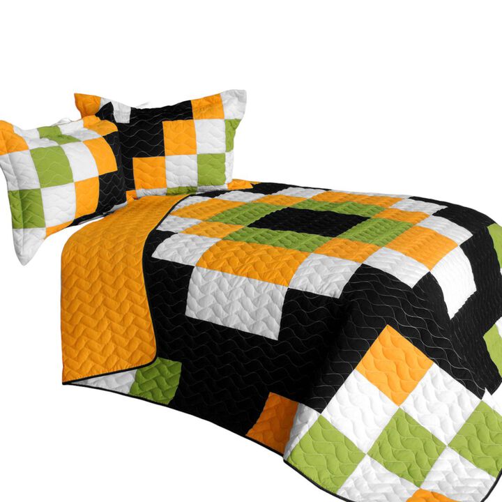 Vermicelli Quilted Patchwork Bedding Set Queen Size Ray of Light Design