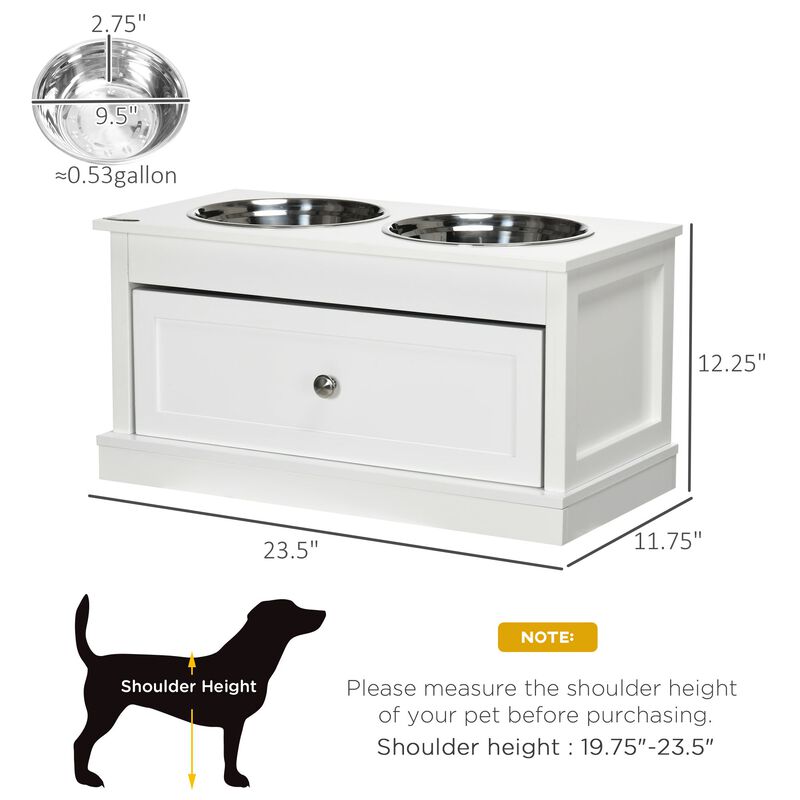 Elevated Dog Bowls for Large Dogs, Raised Pet Feeding Station with 2 Stainless Steel Bowls, Storage Drawer, Wood Stand for Cats, White image number 3