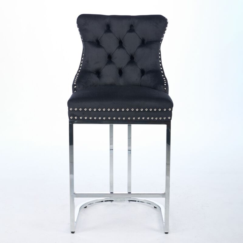 Streamdale Modern Velvet Counter Height Barstools (Black, Set of 2)