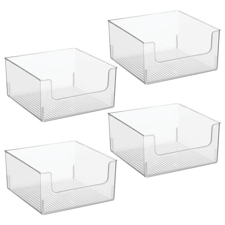 mDesign Kitchen Plastic Storage Organizer Bin with Open Front - 4 Pack - Clear