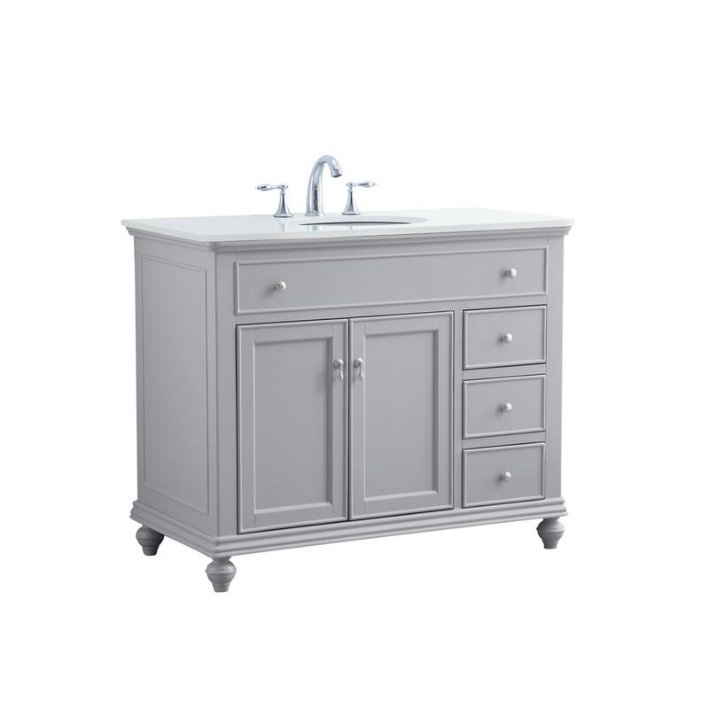 Elegant Kitchen and Bath 42 inch Single Bathroom vanity in light grey with ivory white engineered marble