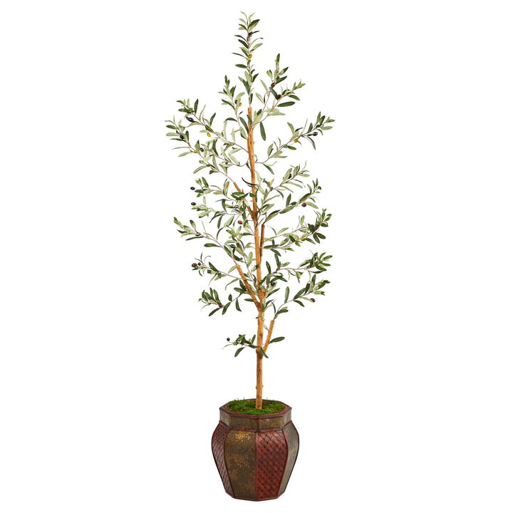 Nearly Natural 5.5-in Olive Artificial Tree in Decorative Planter