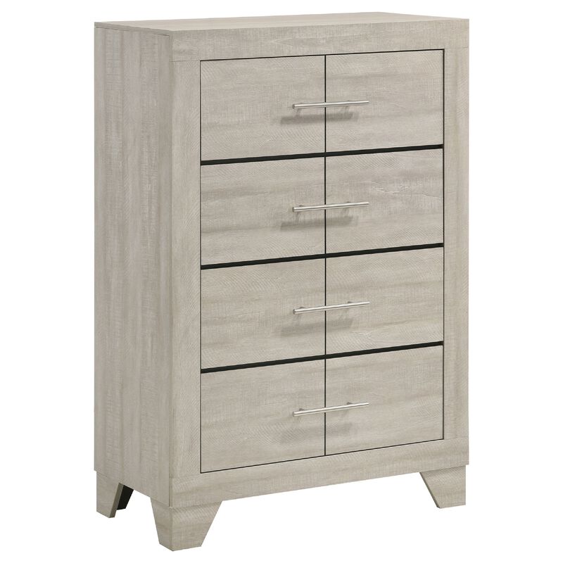 Qanto Tall Dresser Chest, 4 Drawers, Nickel Metal, Rustic Cream Wood image number 2