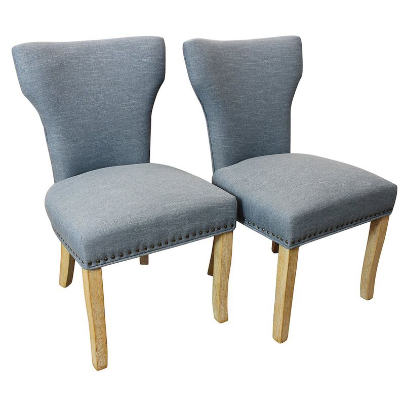 Jill Linen Fabric Side Chair Denim with Natural Legs - Set of 2