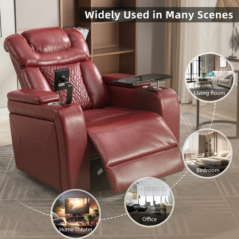 Merax 270 Degree Swivel PU Leather Power Recliner Individual Seat Home Theater Recliner with Comforable Backrest image number 8