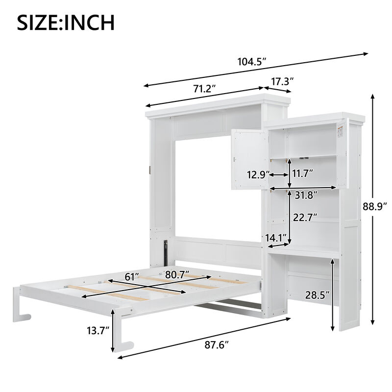 Whisen Queen Size Murphy Bed with Multiple Storage Shelves and Louvered Style Decoration image number 9