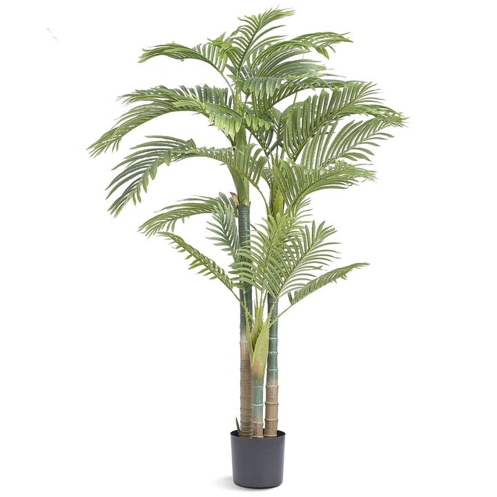 Lifelike Faux Palm Tree with Tilt Protection, Low-Maintenance Indoor Outdoor Plant-Green